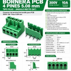 Terminal de bornera enchufable 4 pines 5.08mm pitch