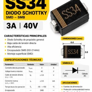 Diodo Schottky  SS34 SMB x 4 unidades