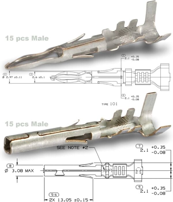Pines macho y hembra para conector automotriz delphi 4 - Image 2