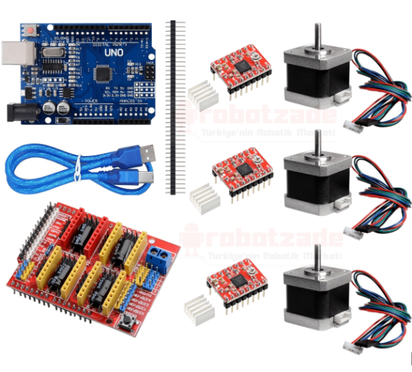 Kit Cnc Shield V3 Compatible Con Arduino Uno Grbl A4988 + 3 motores nema 17