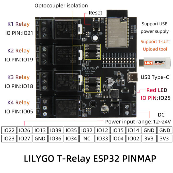 Tarjeta de desarrollo Lilygo®ttgo T-relay Esp32 Wrover 4mb + T-u2t Upload Tool - Image 7