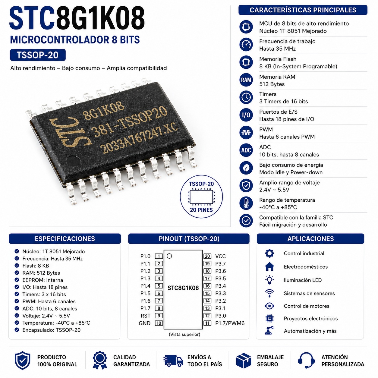 Circuito Integrado Microcontrolador Stc8g1k08 Tssop-20