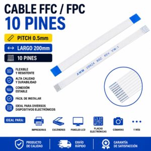 Cable FFC cintilla flex 10 pines 0.5mm pitch 200mm
