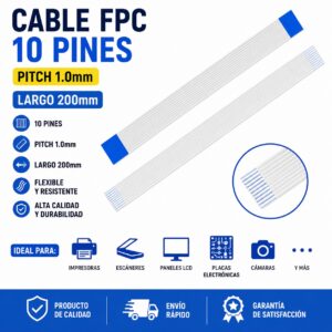 Cable FFC cintilla flex 10 pines 1mm pitch 200mm