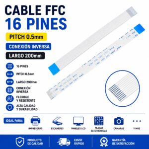 Cable FFC cintilla flex 16 pines 0.5mm pitch 200mm Reverso