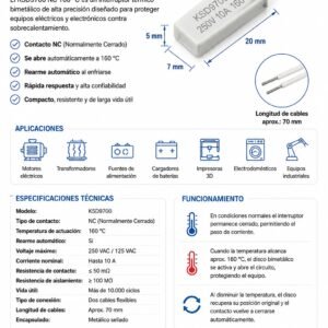 Termostato Protector Térmico Ksd9700 160°c 10a 250v