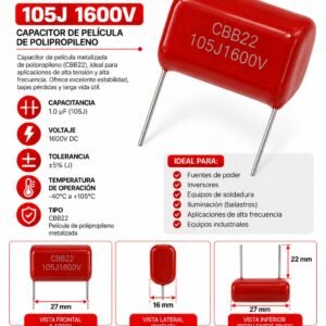 Condensador CBB   105j 1uf  x 1600V
